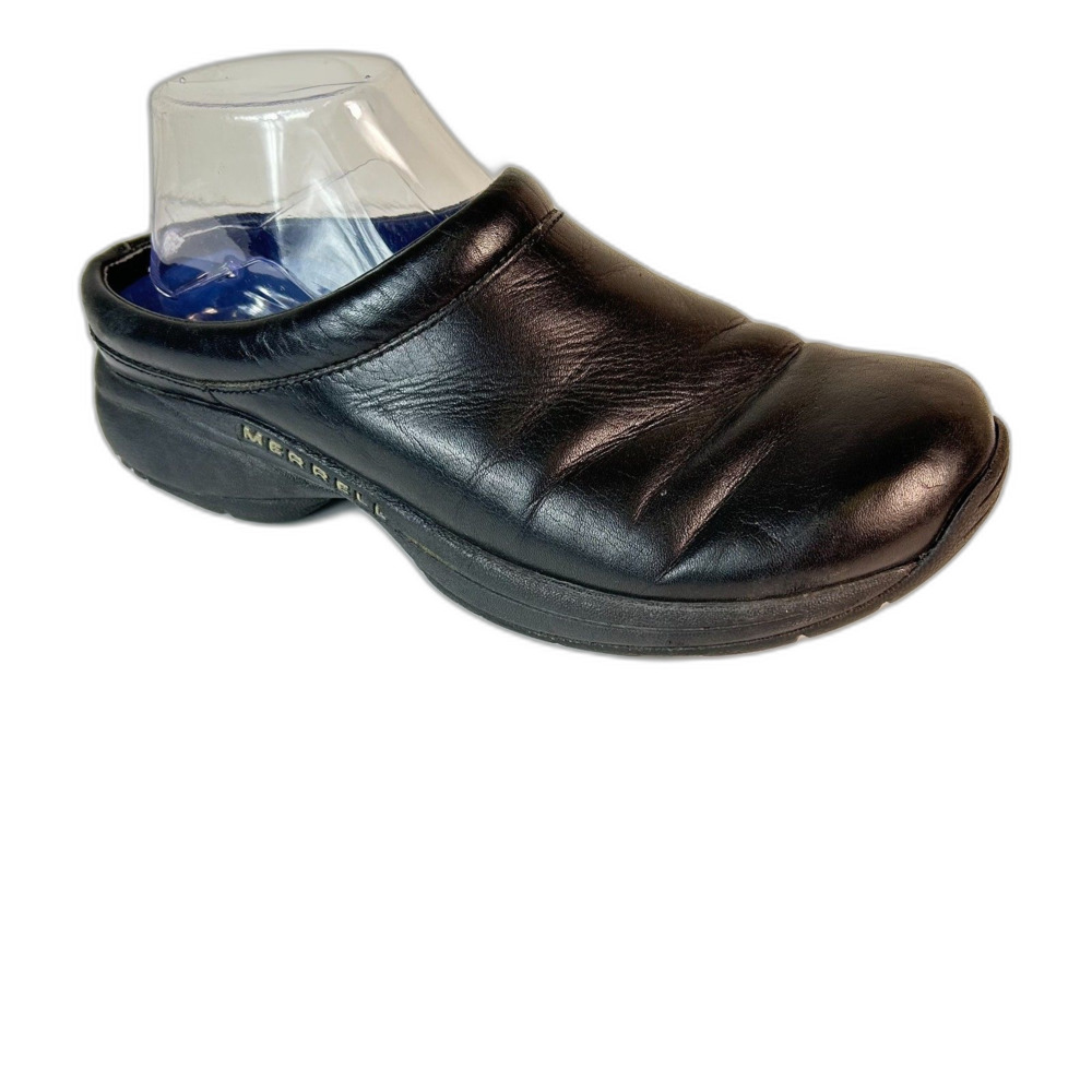 Merrell Women's Black Leather Slip-On Casual Comfort Clog Size 9